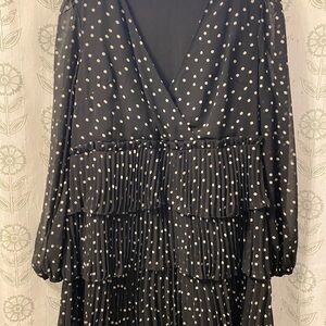 ASOS Black Polka Dot Tiered V-Neck Dress